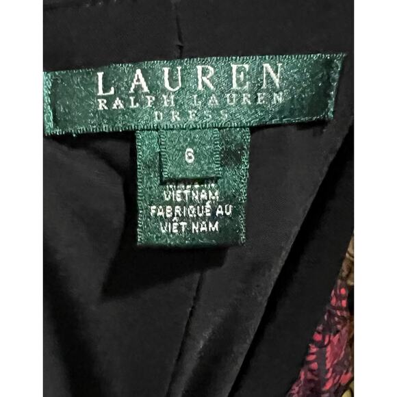 Lauren Ralph Lauren Dress Black White Floral Stretch Knit V-Neck Ruched  Size 4 - Picture 9 of 10